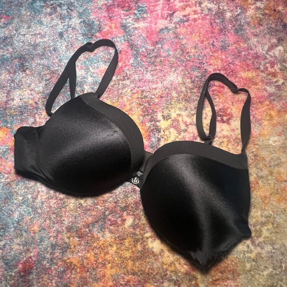 Victorias Secret Black Satin Bra, Add 2 cups 32A